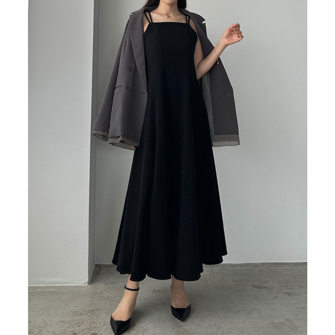 ルエレ Louere Louere 【肩パット入り】ヘムシアーレイヤードテーラードジャケット (ダークグレー) ダークグレー