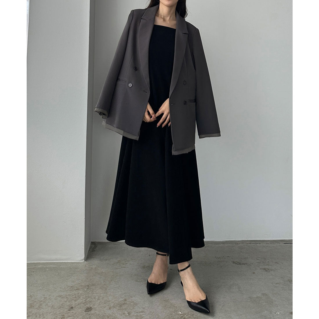 ルエレ Louere Louere 【肩パット入り】ヘムシアーレイヤードテーラードジャケット (ダークグレー) ダークグレー