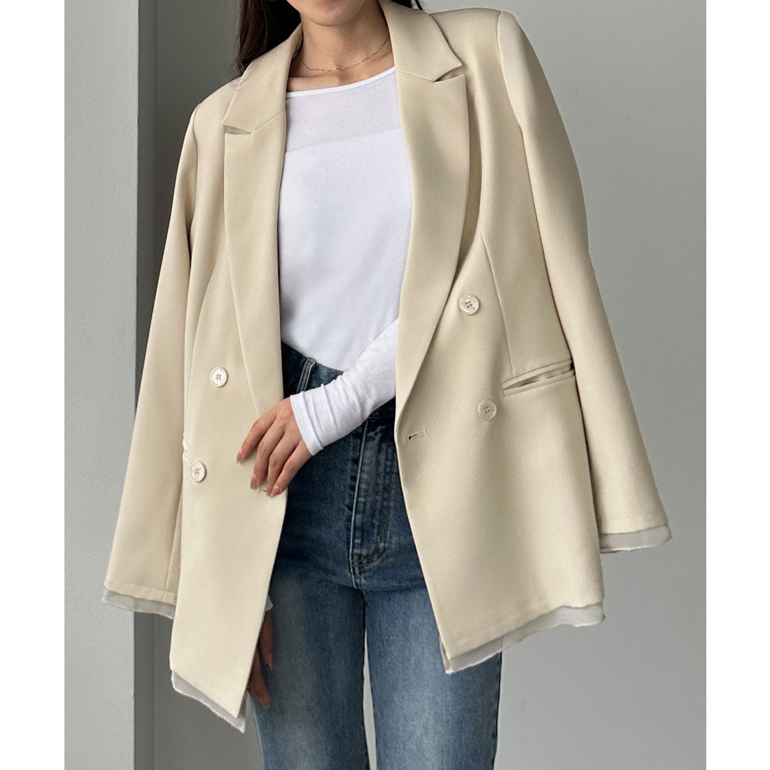 ルエレ Louere Louere 【肩パット入り】ヘムシアーレイヤードテーラードジャケット (アイボリー) アイボリー