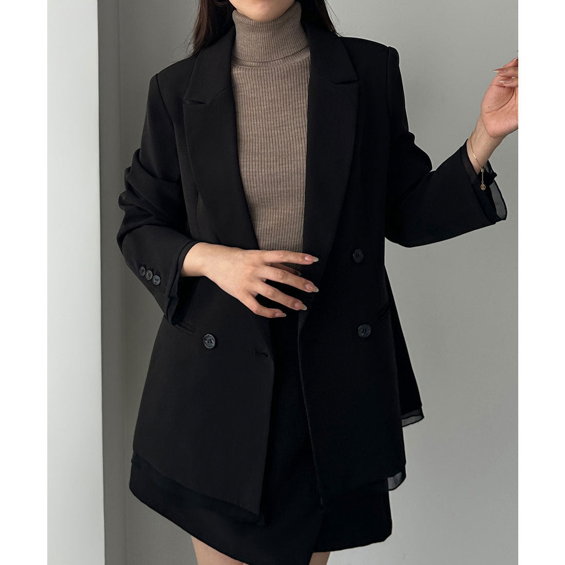 ルエレ Louere Louere 【肩パット入り】ヘムシアーレイヤードテーラードジャケット (ブラック) ブラック