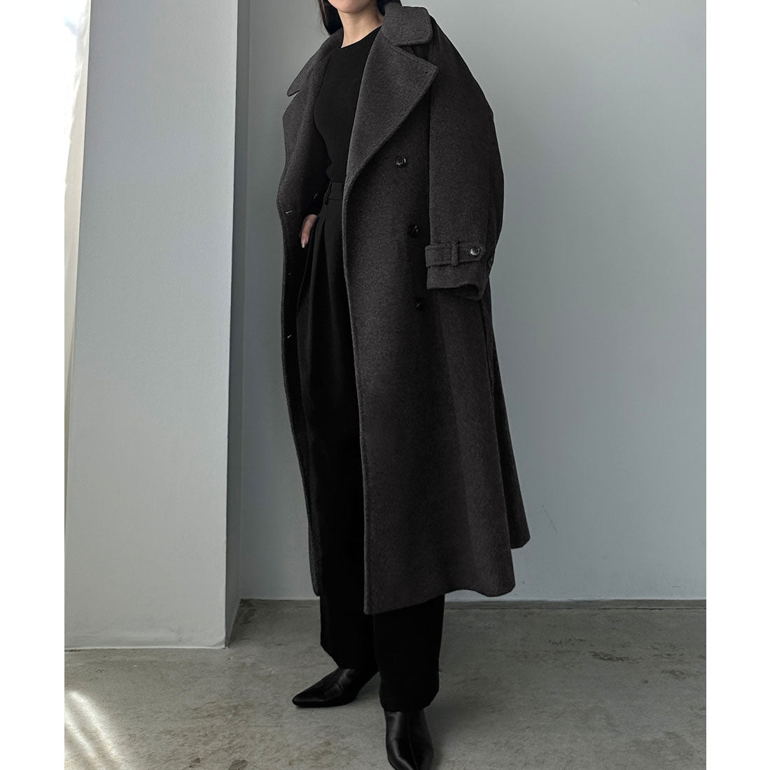ルエレ Louere Louere 2wayハイネックウールライクウエストシェイプフレアコート (ダークグレー) ダークグレー