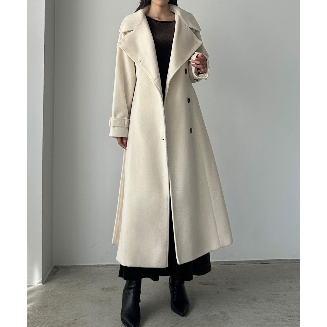 ルエレ Louere Louere 2wayハイネックウールライクウエストシェイプフレアコート (アイボリー) アイボリー