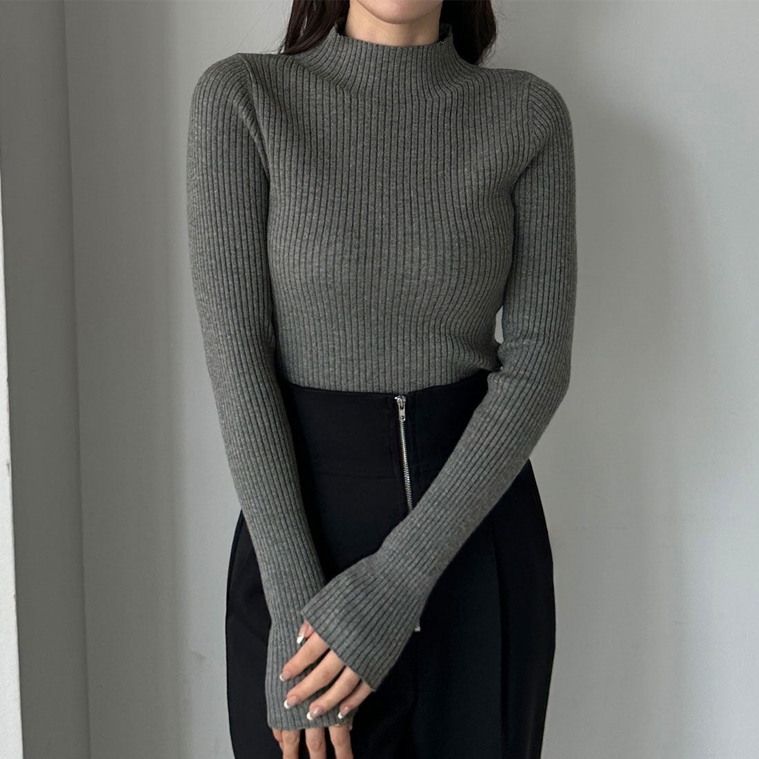 Louere Louere High Neck Rib Knit