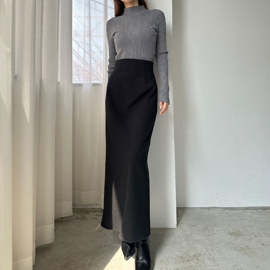 Louere Louere High Waist Herringbone Back Slit Pencil Skirt