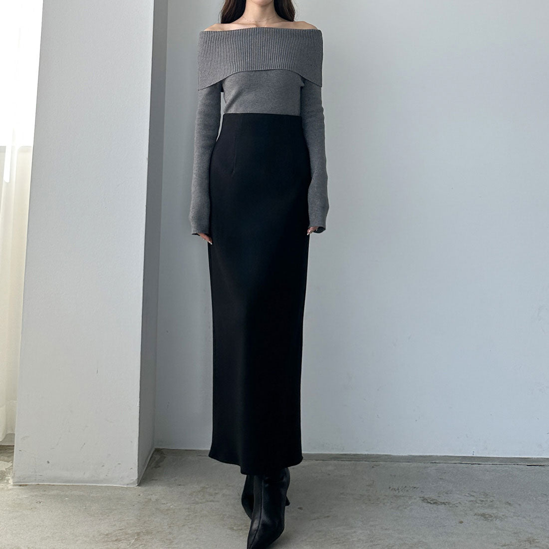 Louere Louere High Waist Herringbone Back Slit Pencil Skirt