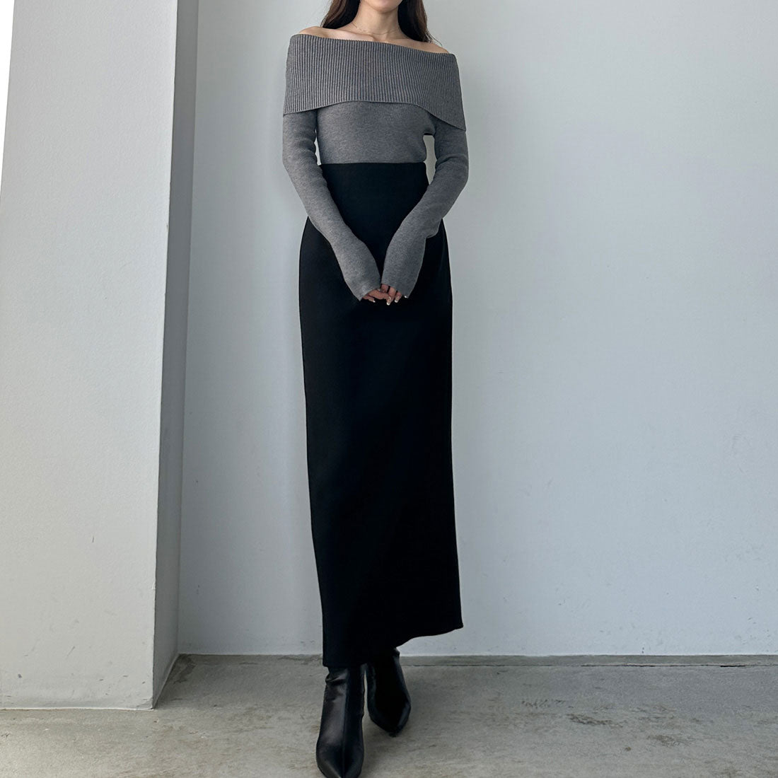 Louere Louere High Waist Herringbone Back Slit Pencil Skirt