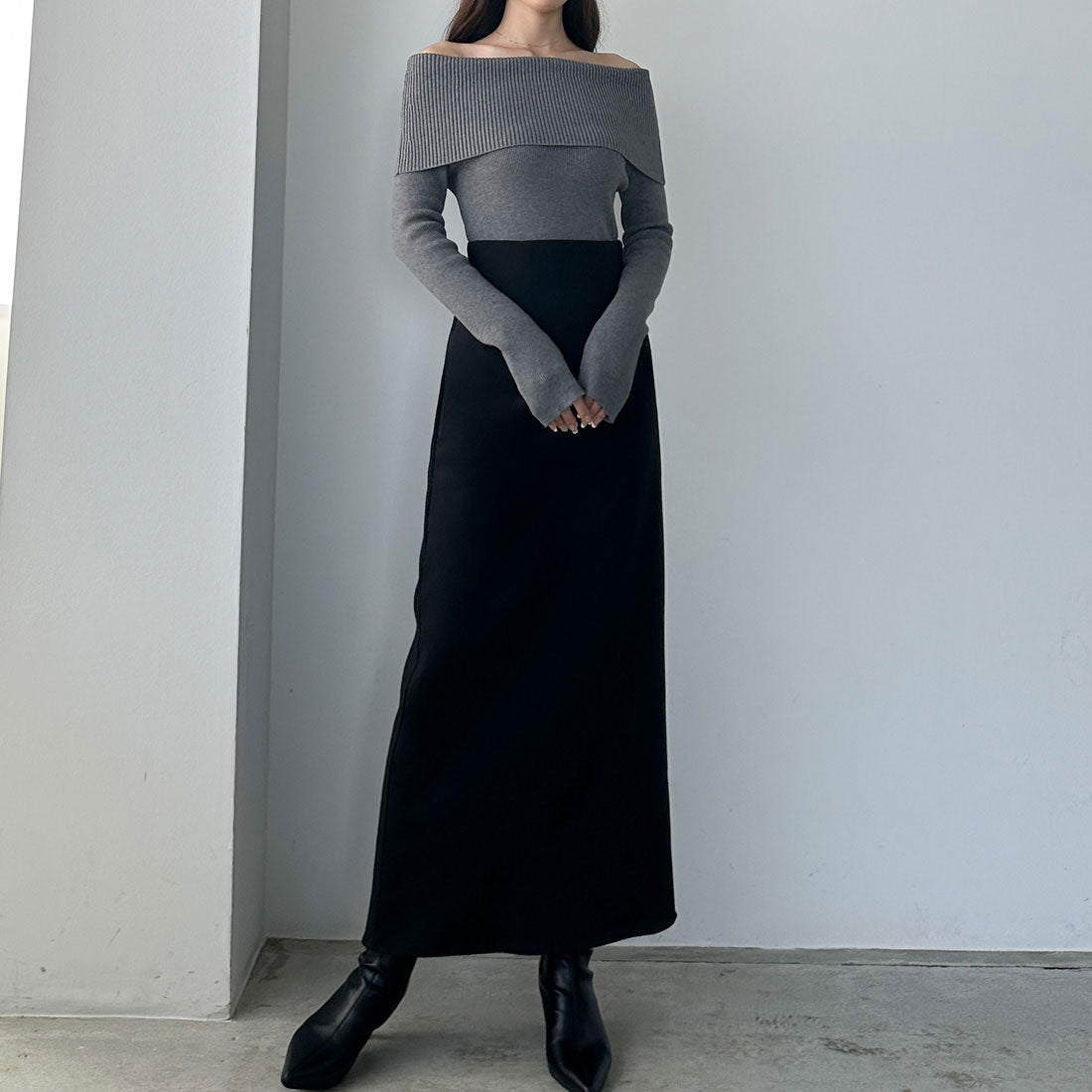 Louere Louere High Waist Herringbone Back Slit Pencil Skirt