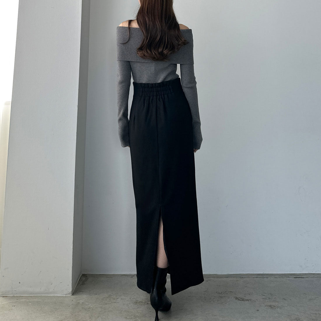 Louere Louere High Waist Herringbone Back Slit Pencil Skirt