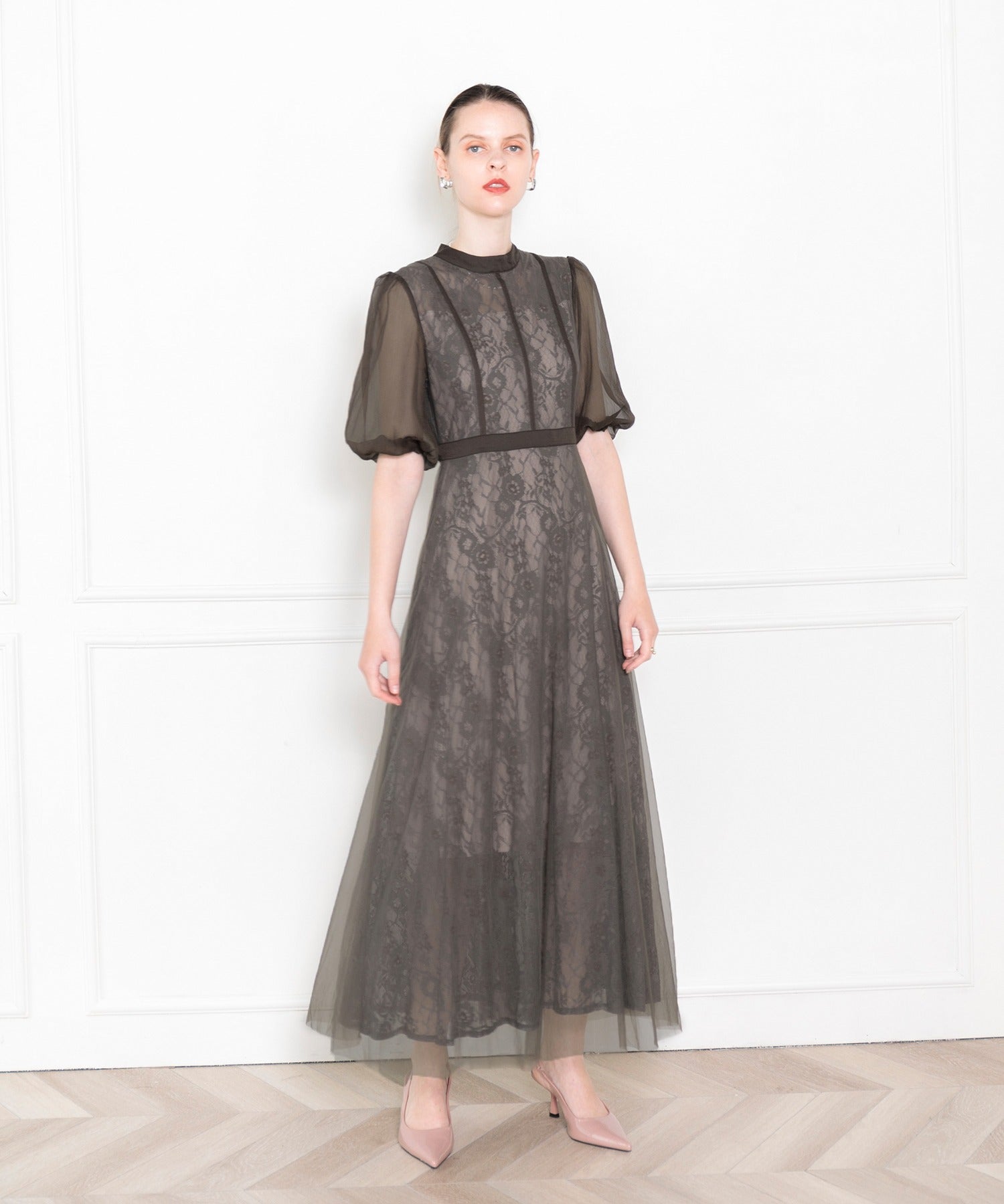 Leja - Beautiful legs effect, high waist, tulle lace switching dress, one piece, wedding, party dress, coming of age ceremony, 20s, 30s, 40s