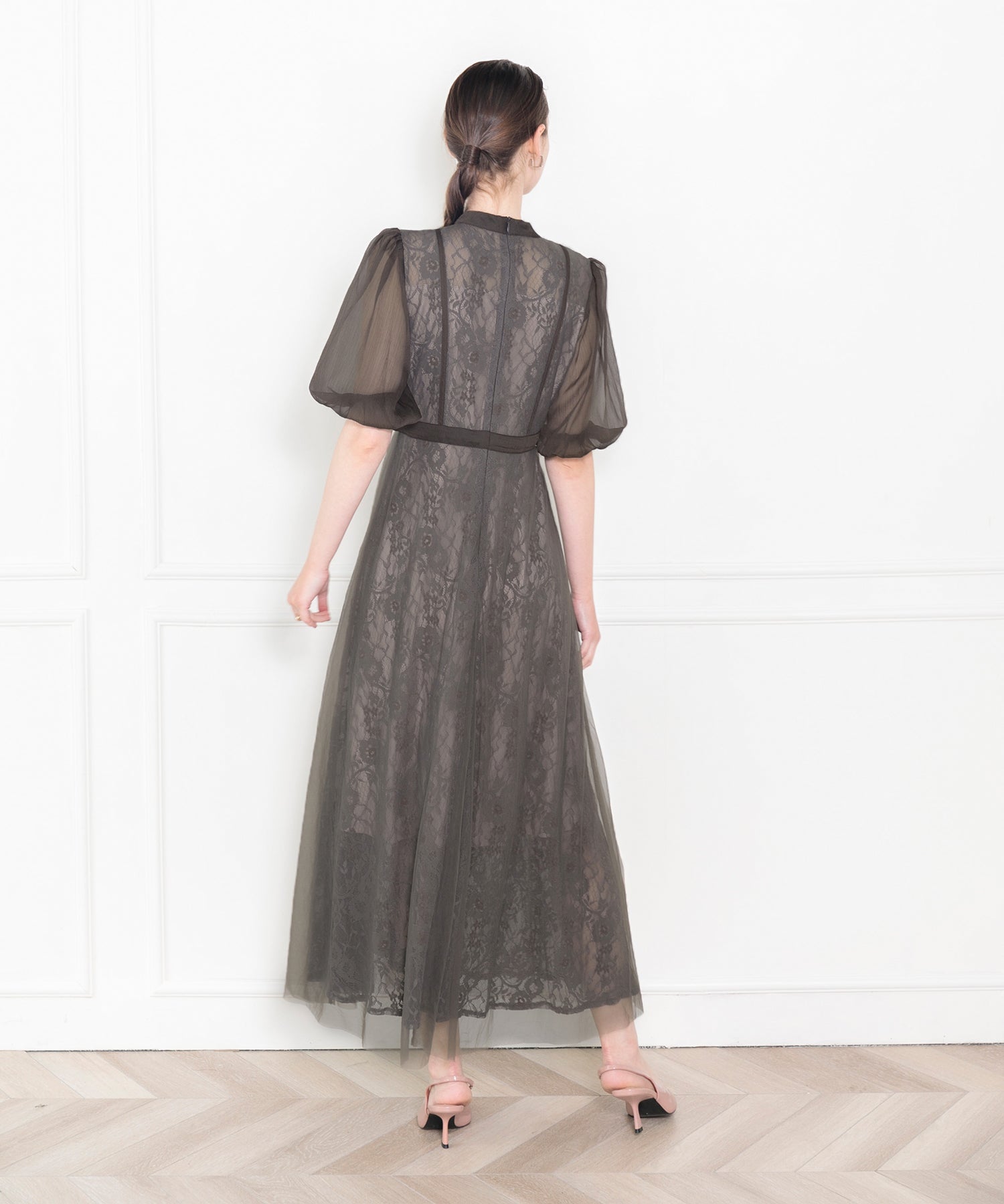 Leja - Beautiful legs effect, high waist, tulle lace switching dress, one piece, wedding, party dress, coming of age ceremony, 20s, 30s, 40s