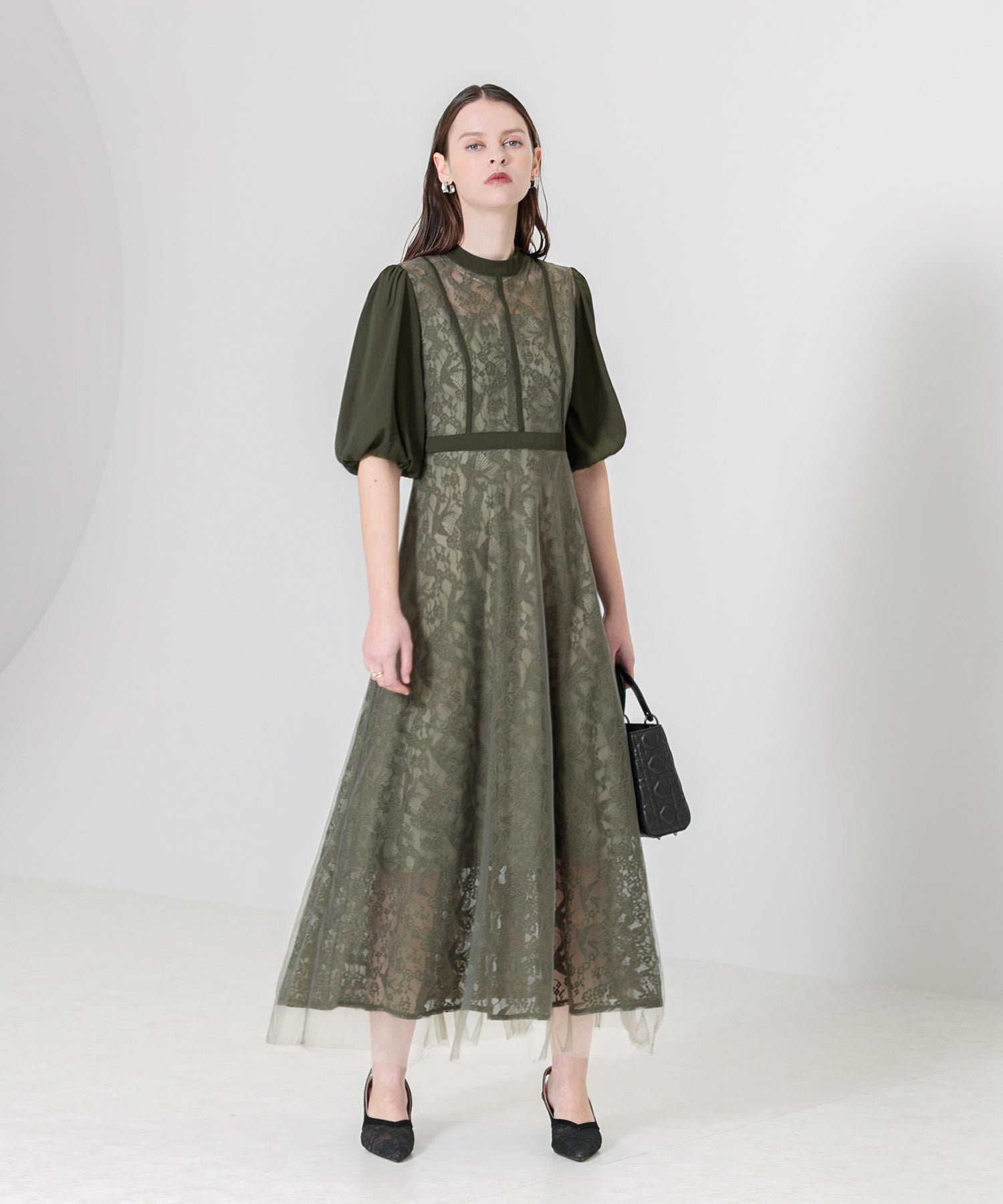 Leja - Beautiful legs effect, high waist, tulle lace switching dress, one piece, wedding, party dress, coming of age ceremony, 20s, 30s, 40s