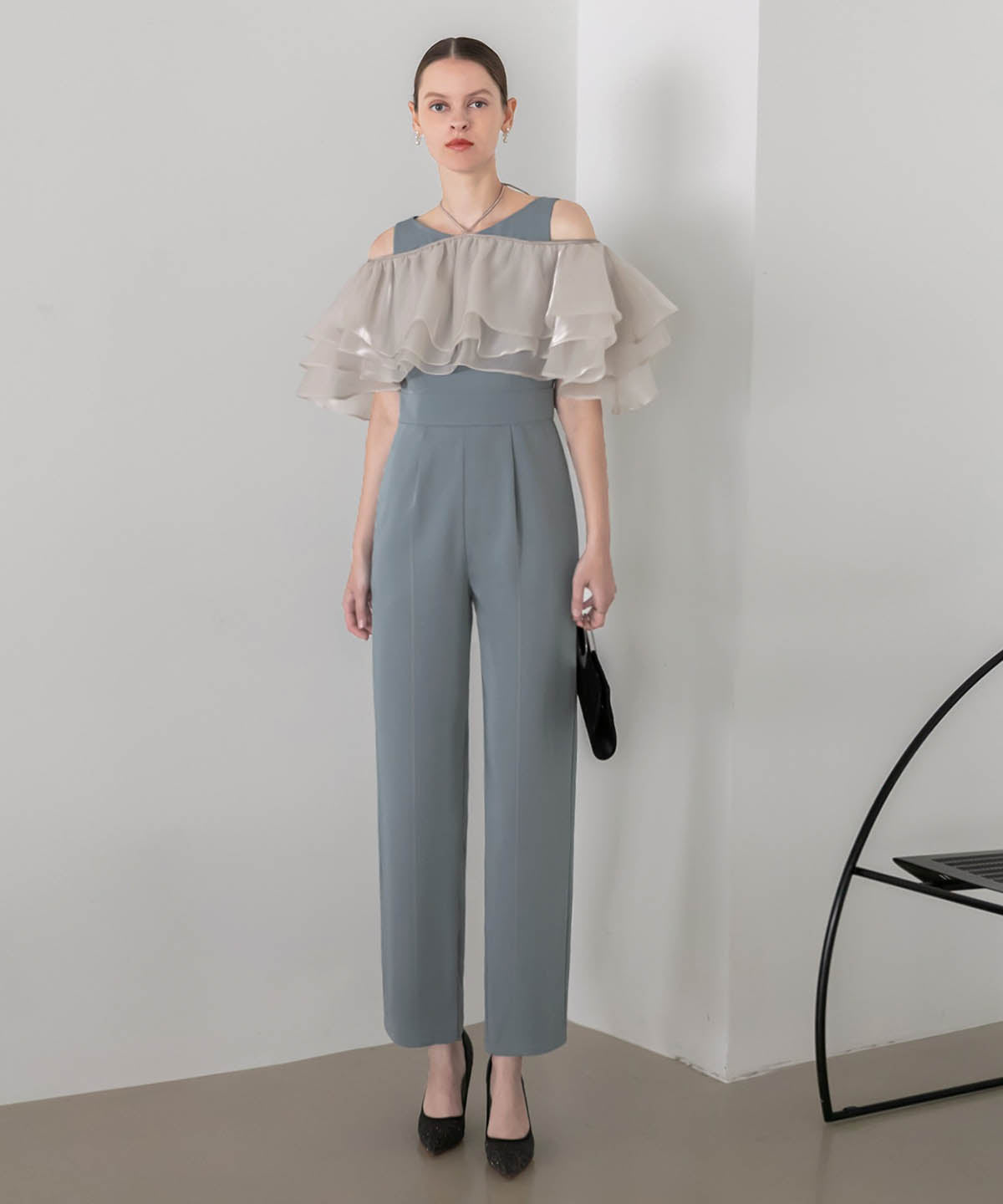 レジャ Leja 3wayティアードフリルオールインワンパンツドレス美脚効果結婚式 パーティードレス 成人式 20代 30代 40代,BLUE