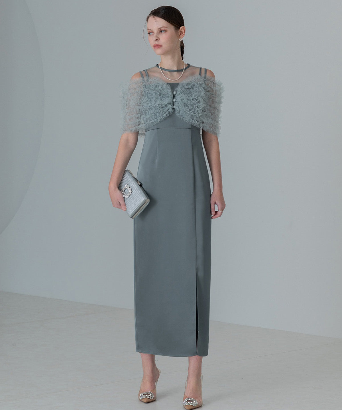 レジャ Leja 蕾絲荷葉邊背心I型連衣裙美腿效果婚禮 派對裙 成人式 20代 30代 40代