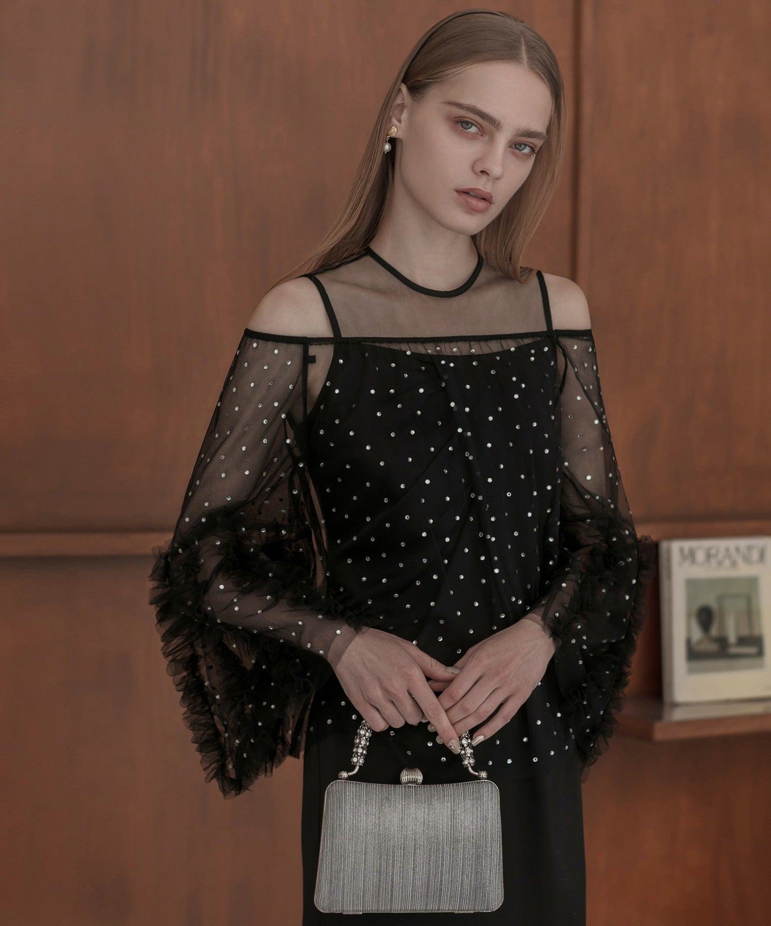 レジャ Leja ドットストーンオフショルIラインワンピースドレスワンピース2点セット美脚効果結婚式 パーティードレス 成人式 二次会 同窓会 お呼ばれ オケージョン 20代 30代 40代 (BLACK) BLACK