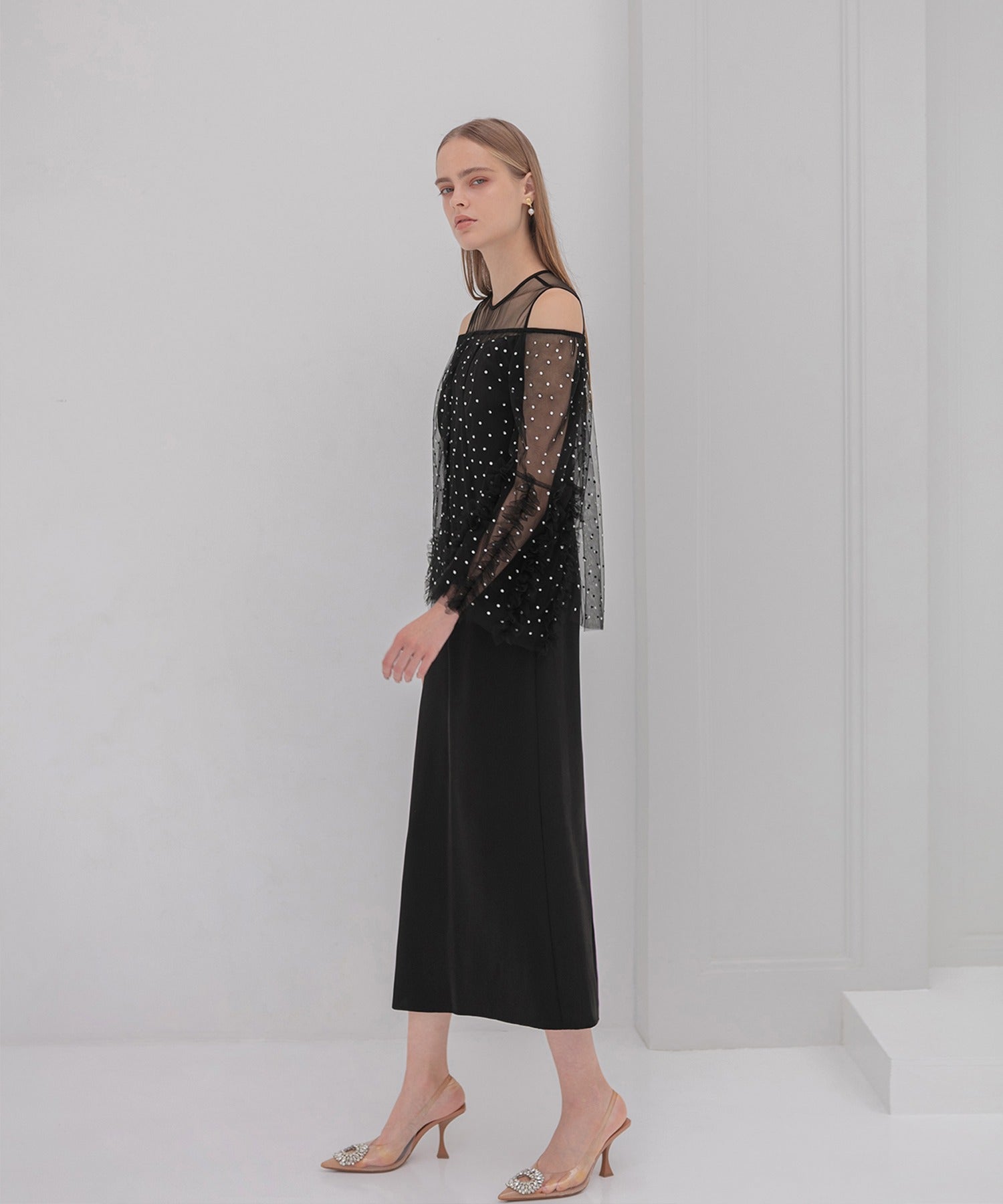 レジャ Leja ドットストーンオフショルIラインワンピースドレスワンピース2点セット美脚効果結婚式 パーティードレス 成人式 二次会 同窓会 お呼ばれ オケージョン 20代 30代 40代 (BLACK) BLACK