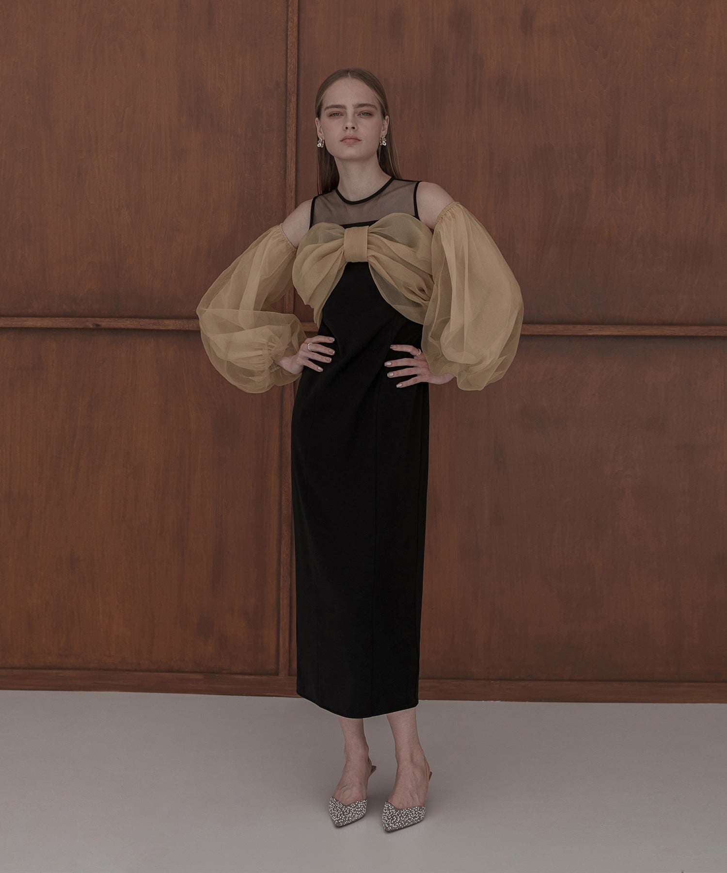 レジャ Leja フロントリボンチュールIラインワンピースドレス2点セット美脚効果結婚式 パーティードレス 成人式 二次会 同窓会 お呼ばれ オケージョン 20代 30代 40代 (BLACK) BLACK