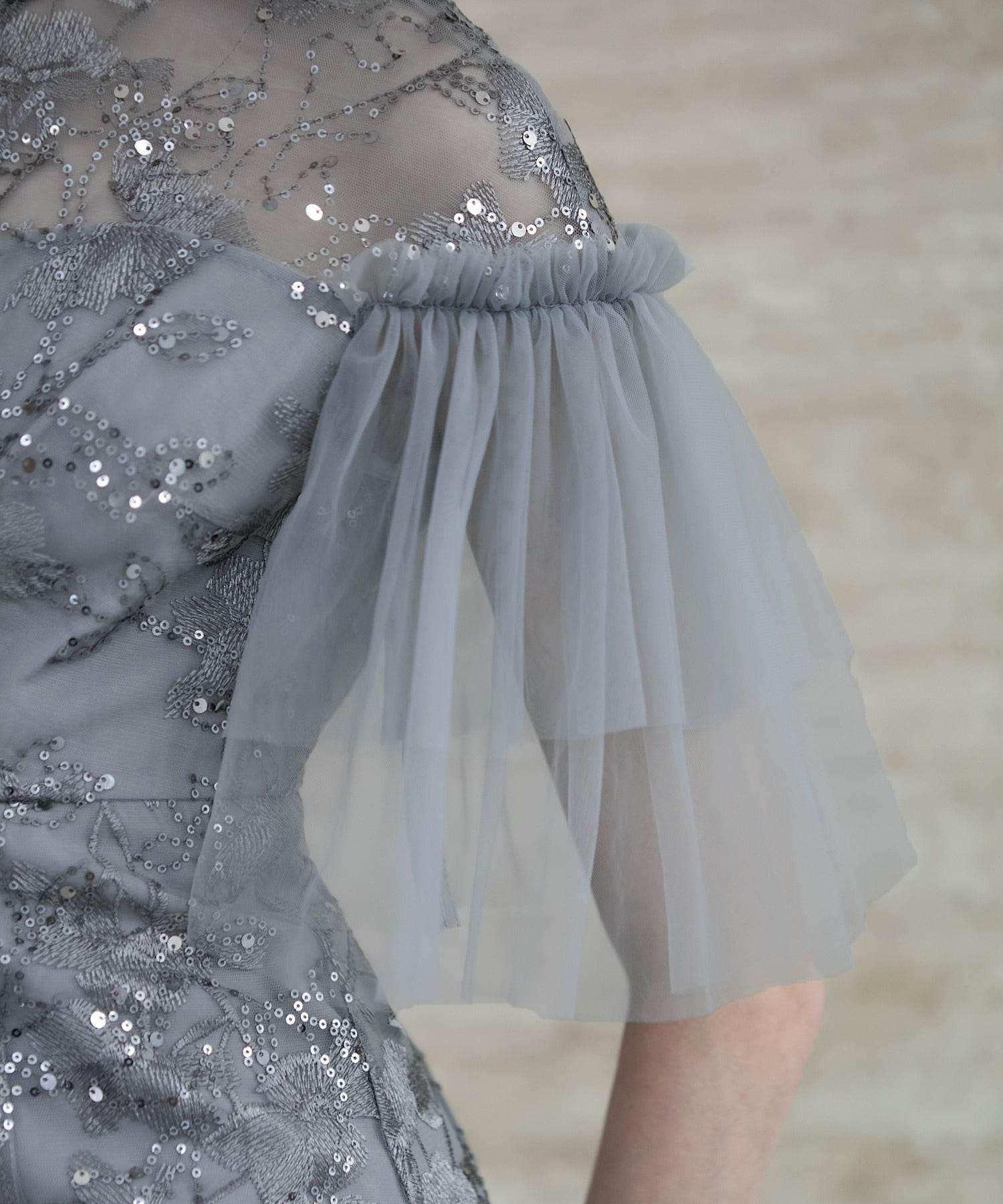 レジャ Leja フラワースパンコールチュールスリーブIラインドレスワンピース美脚効果結婚式 パーティードレス 成人式 二次会 同窓会 お呼ばれ オケージョン 20代 30代 40代 (GRAY) GRAY