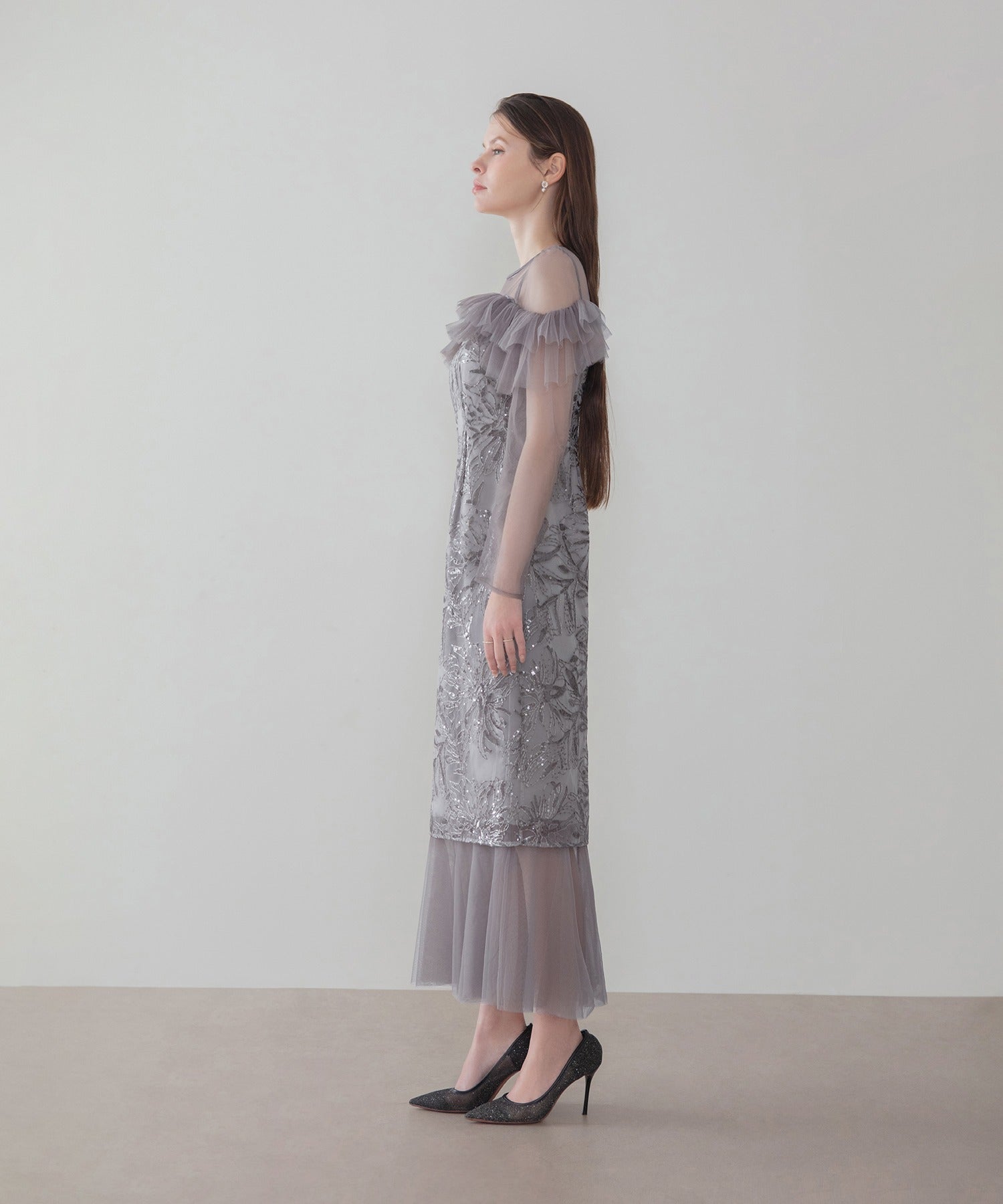 レジャ Leja フラワースパンコールヘムチュールIラインワンピースドレス美脚効果結婚式 パーティードレス 成人式 二次会 同窓会 お呼ばれ オケージョン 20代 30代 40代 (GRAY) GRAY
