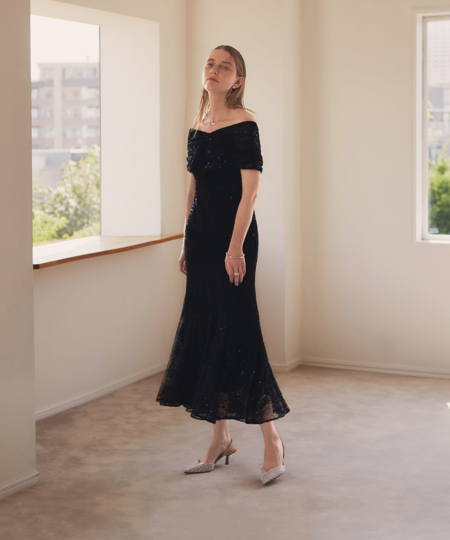 leja オフショルダー ブラック パーティードレス オフショルダー