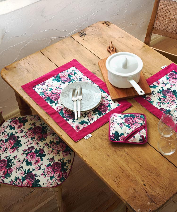 ローラ アシュレイ LAURA ASHLEY エレンボロー ローズ柄 プレースマット (ボルドー(164)) ボルドー(164)