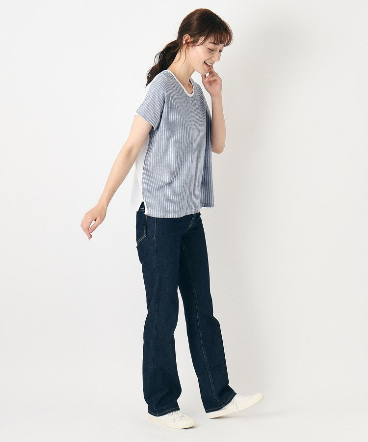 ローラ アシュレイ LAURA ASHLEY 【日本製/コットンリネン布帛×天竺/ワンマイルウエア】 ドロップ袖Tシャツ (ブラック(219)) ブラック(219)