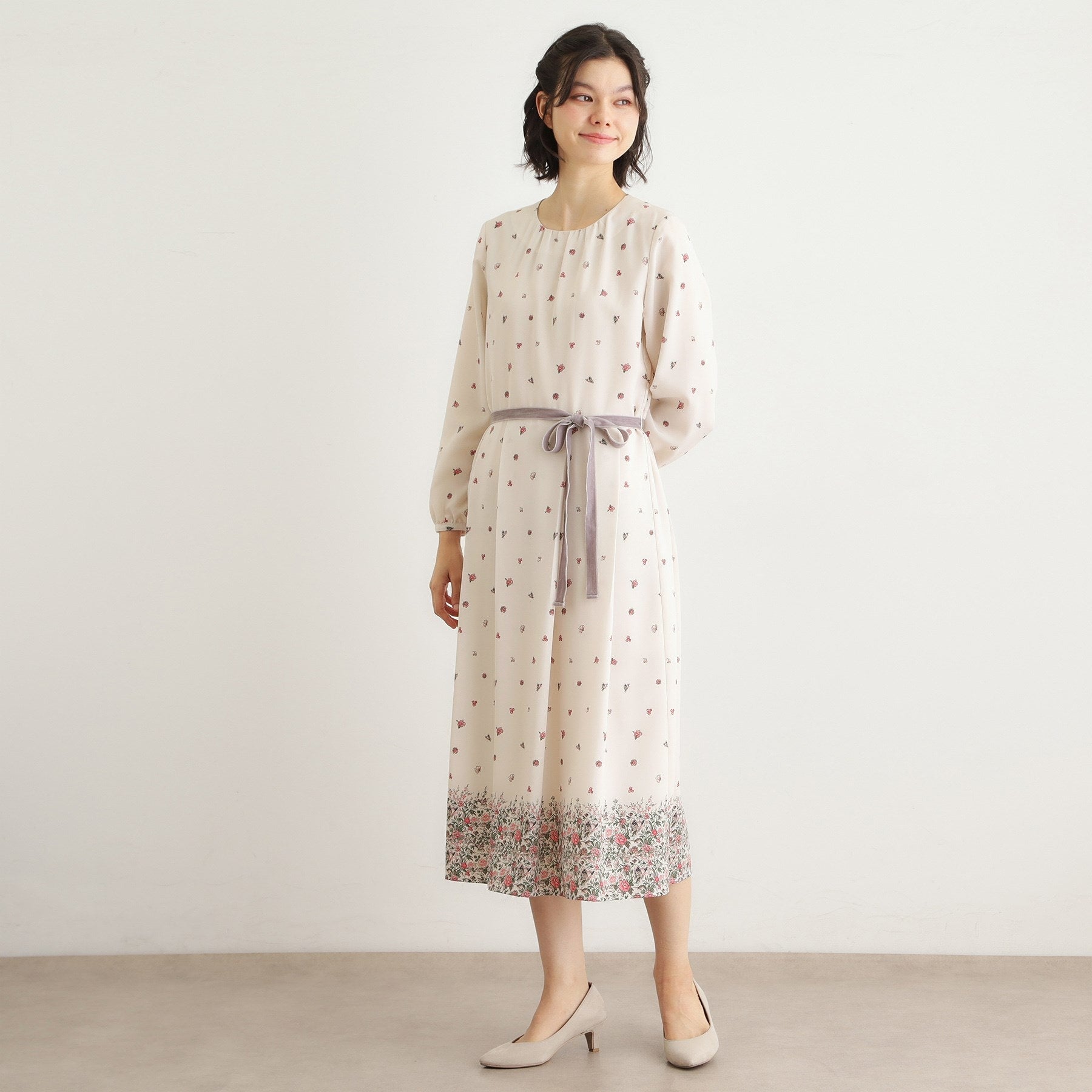 ローラ アシュレイ LAURA ASHLEY 【洗える/同柄アイテムあり】ライリー バタフライズ柄 ワンピース (ベージュ(152)) ベージュ(152)