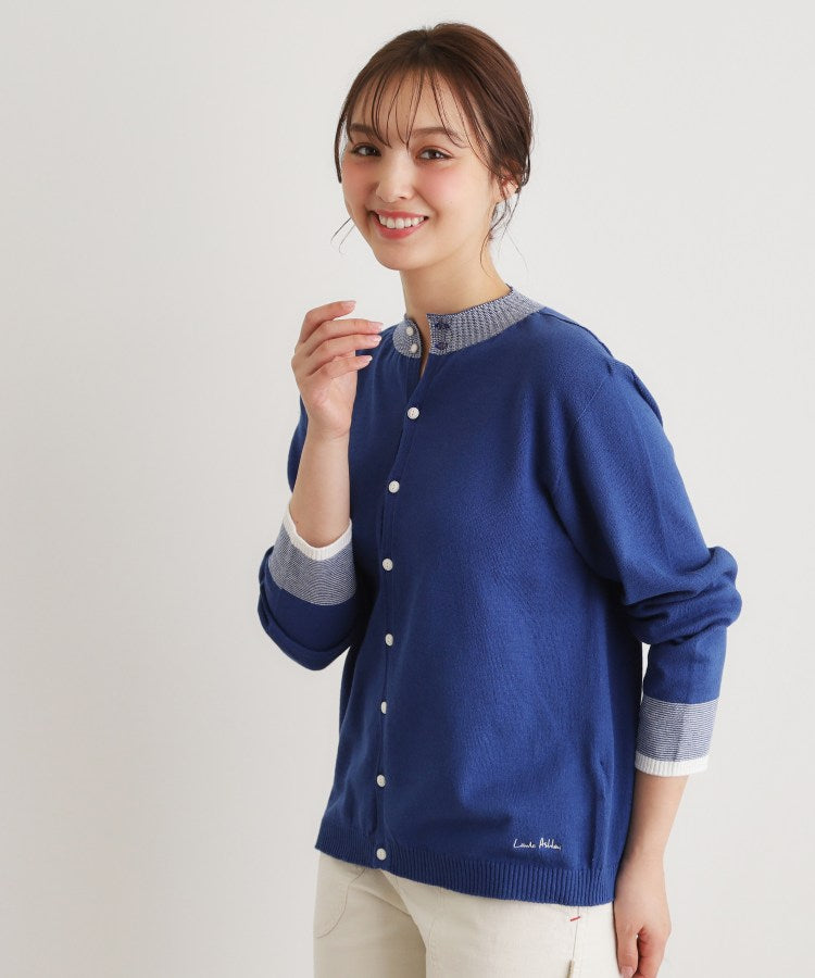 ローラ アシュレイ LAURA ASHLEY 【人気デザイン!日本製/ロゴ刺繍入り/ワンマイルウエア】コットン ニットカーディガン (グリーン(322)) グリーン(322)
