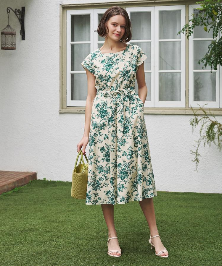 ローラ アシュレイ LAURA ASHLEY 【洗える/コットン100%/3colors/同柄アイテムあり】ウォールド ガーデン柄ワンピース (ネイビー(194)) ネイビー(194)