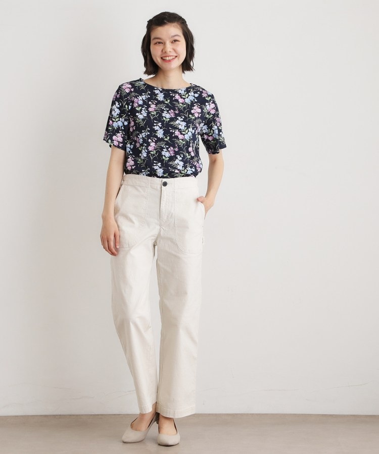 ローラ アシュレイ LAURA ASHLEY 【UVカット/接触冷感】ポリー柄 コットンジャージーTシャツ (オフホワイト(103)) オフホワイト(103)