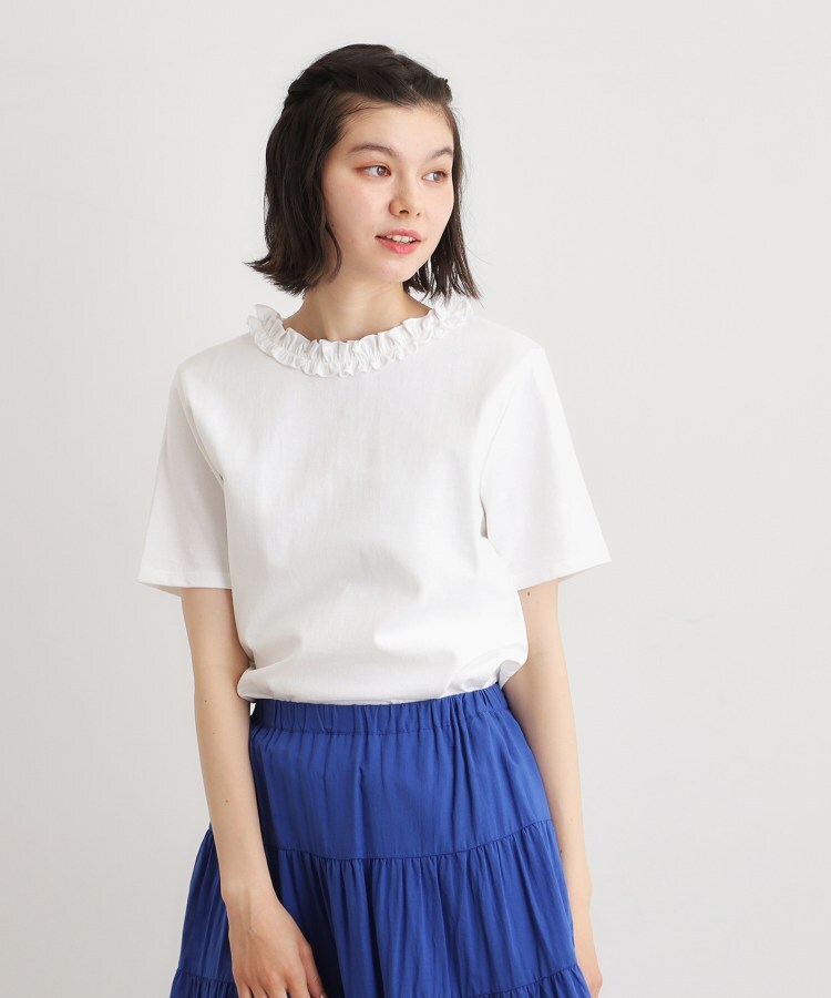 ローラ アシュレイ LAURA ASHLEY 【前後2WAY/洗える/コットン100%/日本製/定番人気!】フリルネックカットソー (ネイビー(094)) ネイビー(094)
