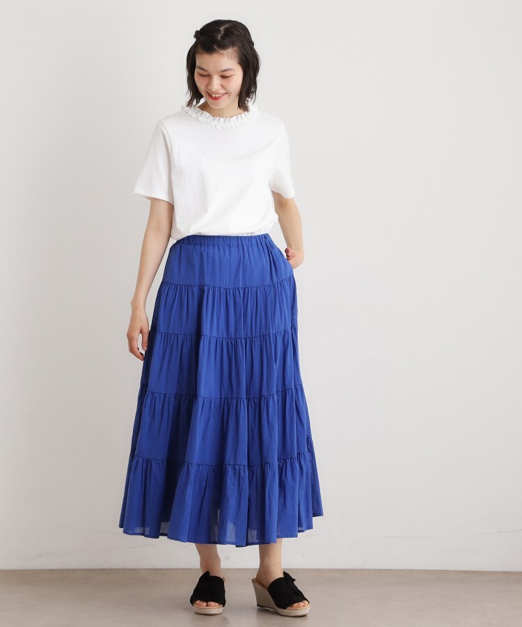 ローラ アシュレイ LAURA ASHLEY 【前後2WAY/洗える/コットン100%/日本製/定番人気!】フリルネックカットソー (ネイビー(094)) ネイビー(094)
