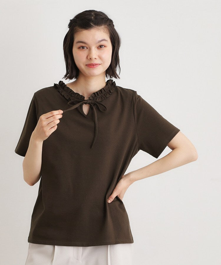 ローラ アシュレイ LAURA ASHLEY 【前後2WAY/洗える/コットン100%/日本製/定番人気!】フリルネックカットソー (ネイビー(094)) ネイビー(094)