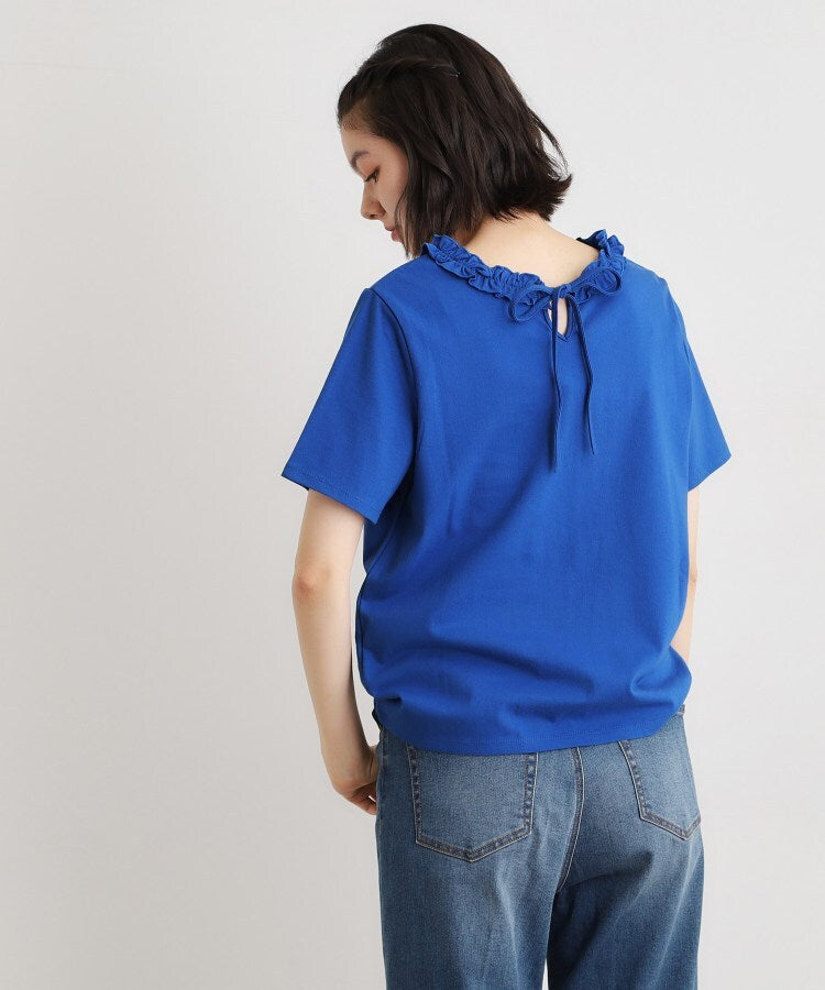 ローラ アシュレイ LAURA ASHLEY 【前後2WAY/洗える/コットン100%/日本製/定番人気!】フリルネックカットソー (ネイビー(094)) ネイビー(094)