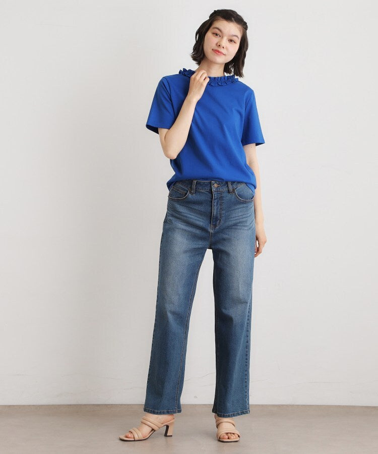 ローラ アシュレイ LAURA ASHLEY 【前後2WAY/洗える/コットン100%/日本製/定番人気!】フリルネックカットソー (ネイビー(094)) ネイビー(094)