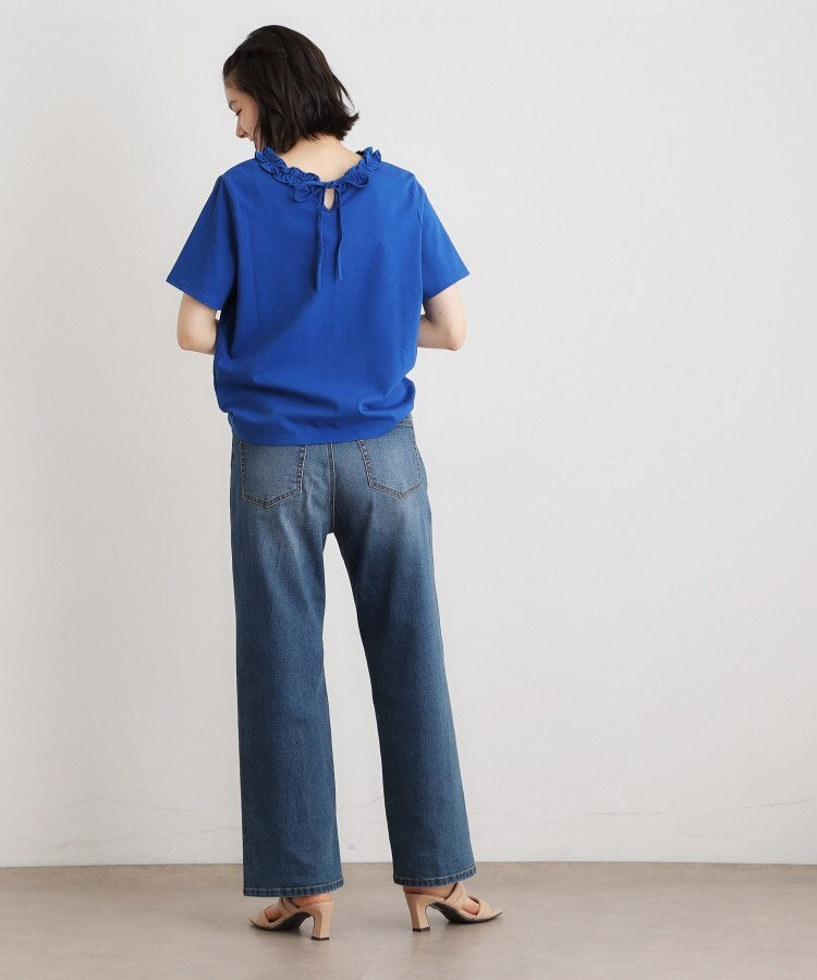 ローラ アシュレイ LAURA ASHLEY 【前後2WAY/洗える/コットン100%/日本製/定番人気!】フリルネックカットソー (ネイビー(094)) ネイビー(094)