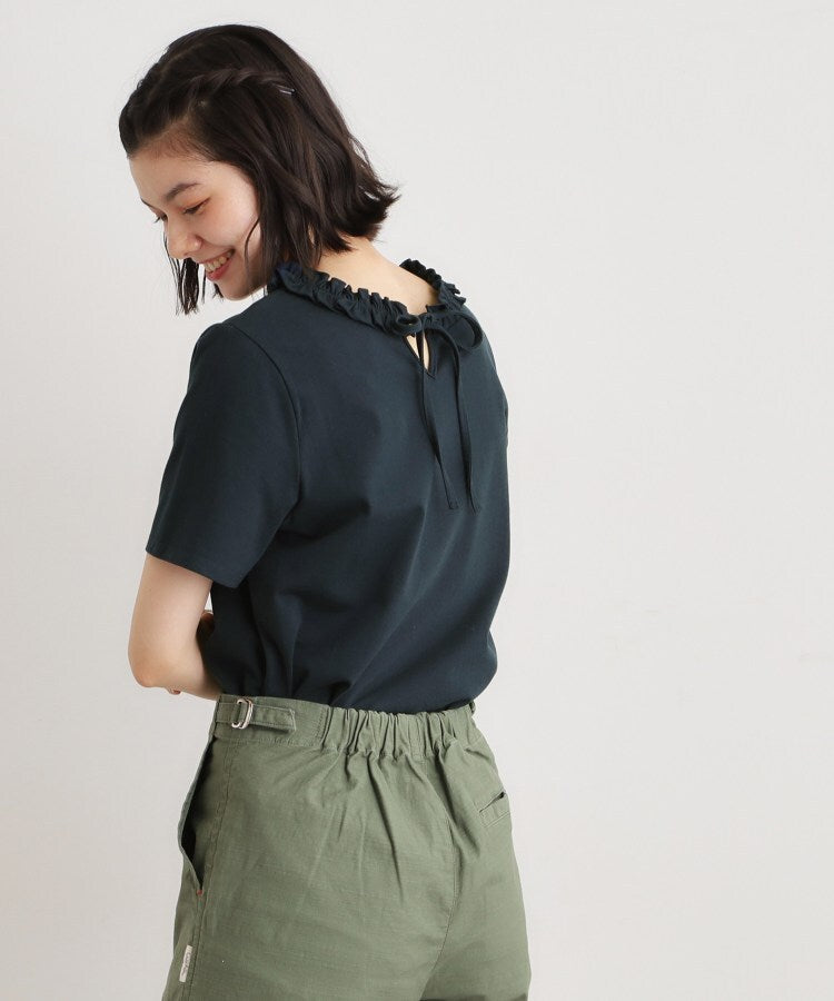 ローラ アシュレイ LAURA ASHLEY 【前後2WAY/洗える/コットン100%/日本製/定番人気!】フリルネックカットソー (ネイビー(094)) ネイビー(094)