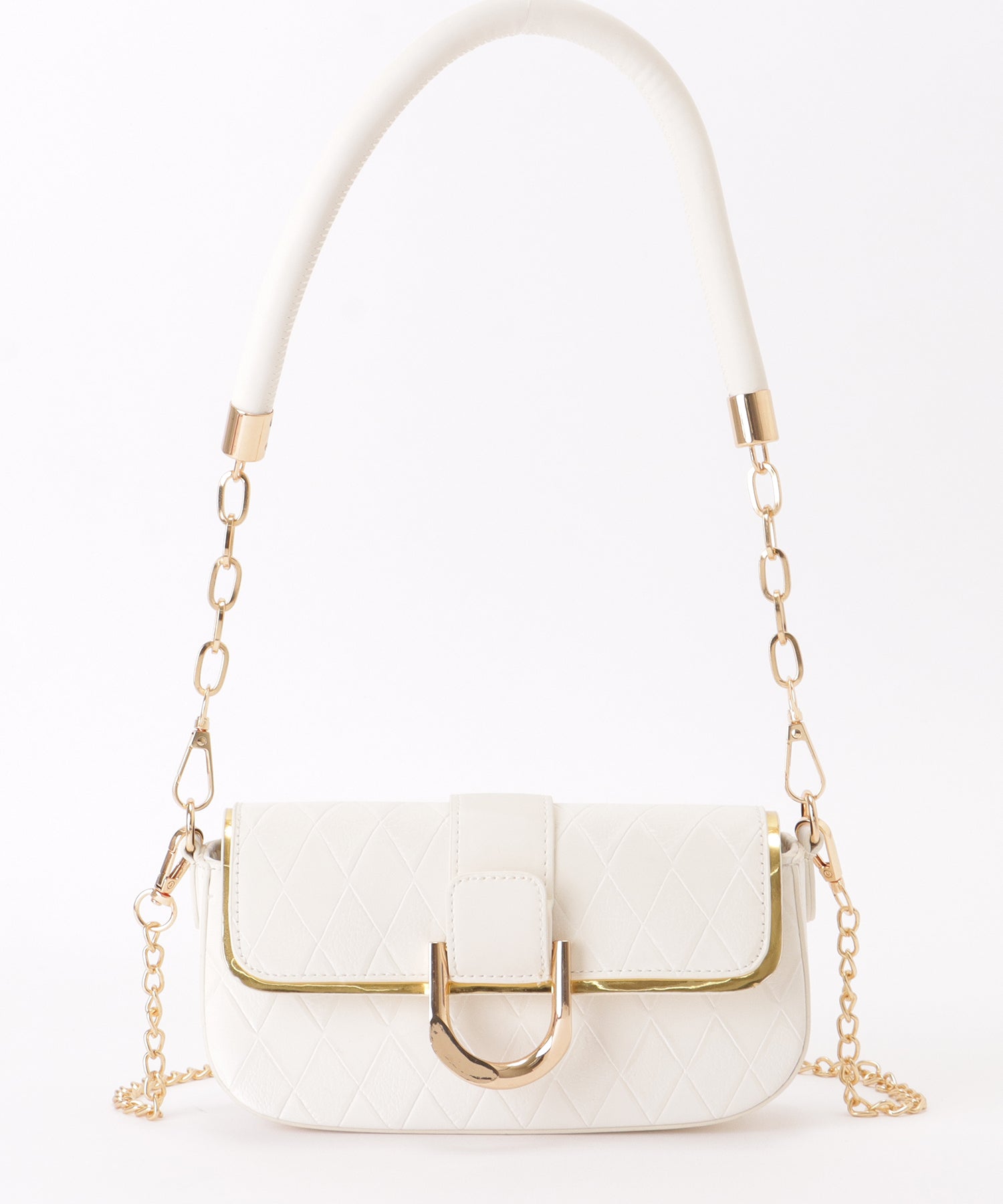 レースレディース Lace Ladies ダイヤ柄 メタリック ラウンド チェーン バッグ (アイボリー) アイボリー