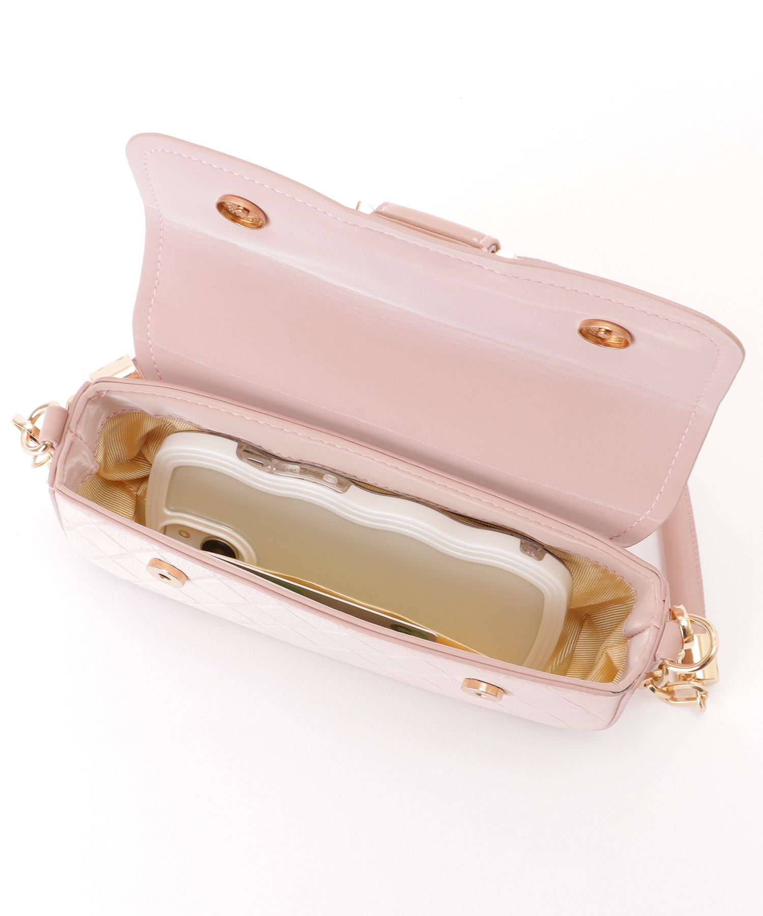 レースレディース Lace Ladies ダイヤ柄 メタリック ラウンド チェーン バッグ (アイボリー) アイボリー