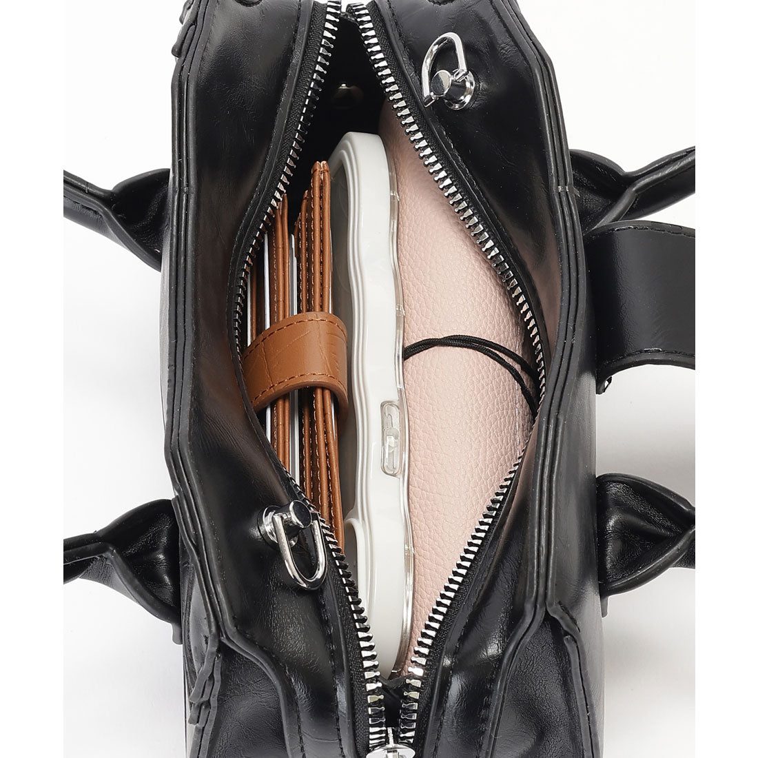 レースレディース Lace Ladies レザー調 ビッグ ベルト付き 2WAY ハンドバッグ (シルバー) シルバー