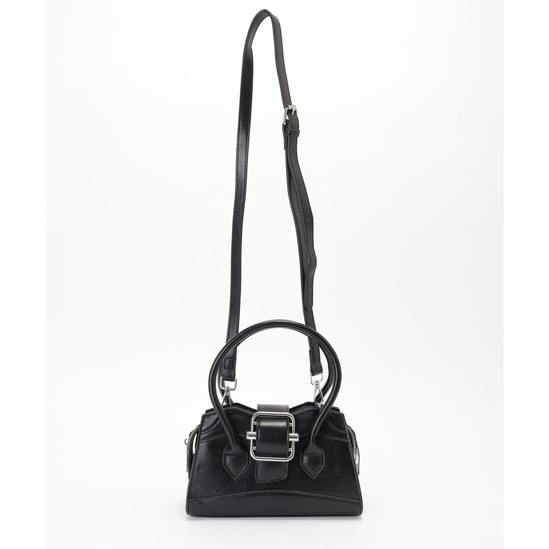 レースレディース Lace Ladies レザー調 ビッグ ベルト付き 2WAY ハンドバッグ (シルバー) シルバー