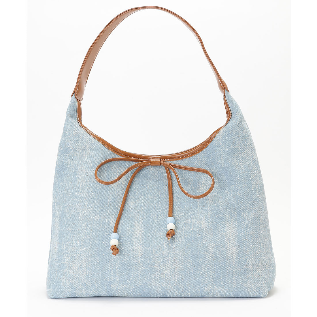 レースレディース Lace Ladies ビッグリボン レザー調 パイピング ワンショルダー トートバッグ (ブルー) ブルー