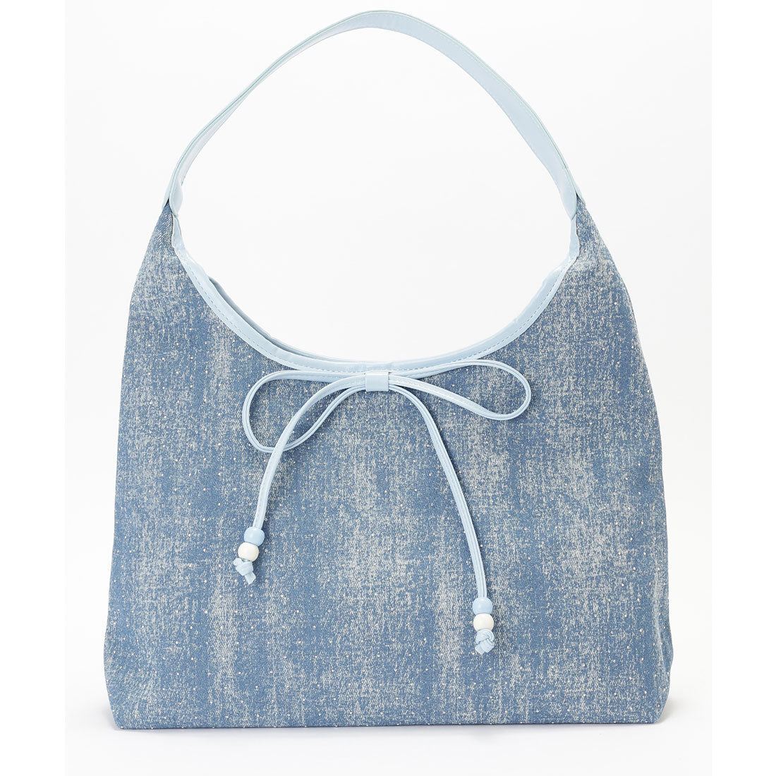 レースレディース Lace Ladies ビッグリボン レザー調 パイピング ワンショルダー トートバッグ (ブルー) ブルー