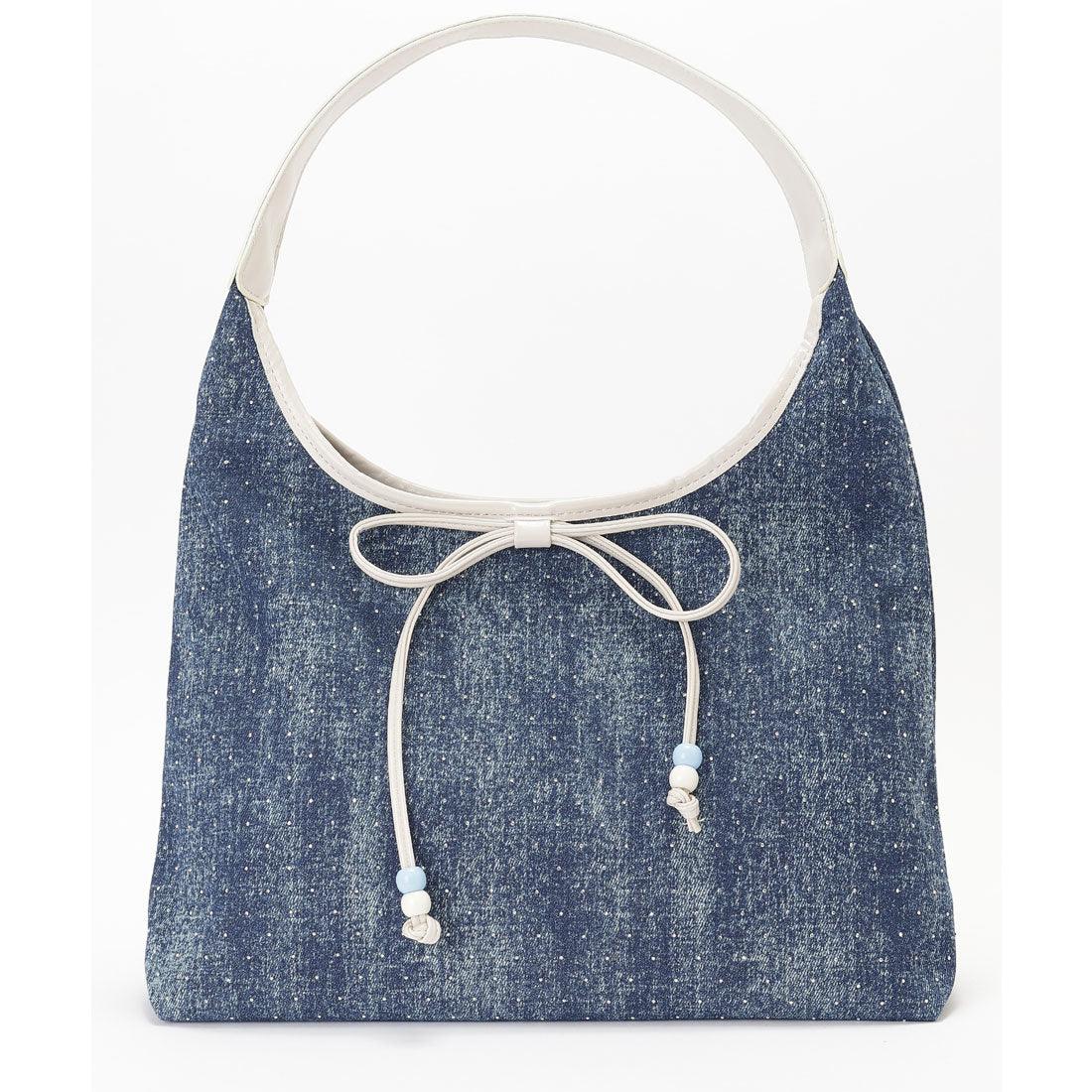 レースレディース Lace Ladies ビッグリボン レザー調 パイピング ワンショルダー トートバッグ (ブルー) ブルー