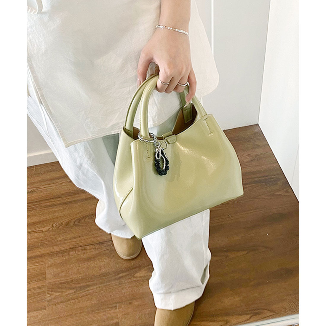 レースレディース Lace Ladies コンパクト スクエア 2WAY シンプル ショルダーバッグ (グリーン) グリーン