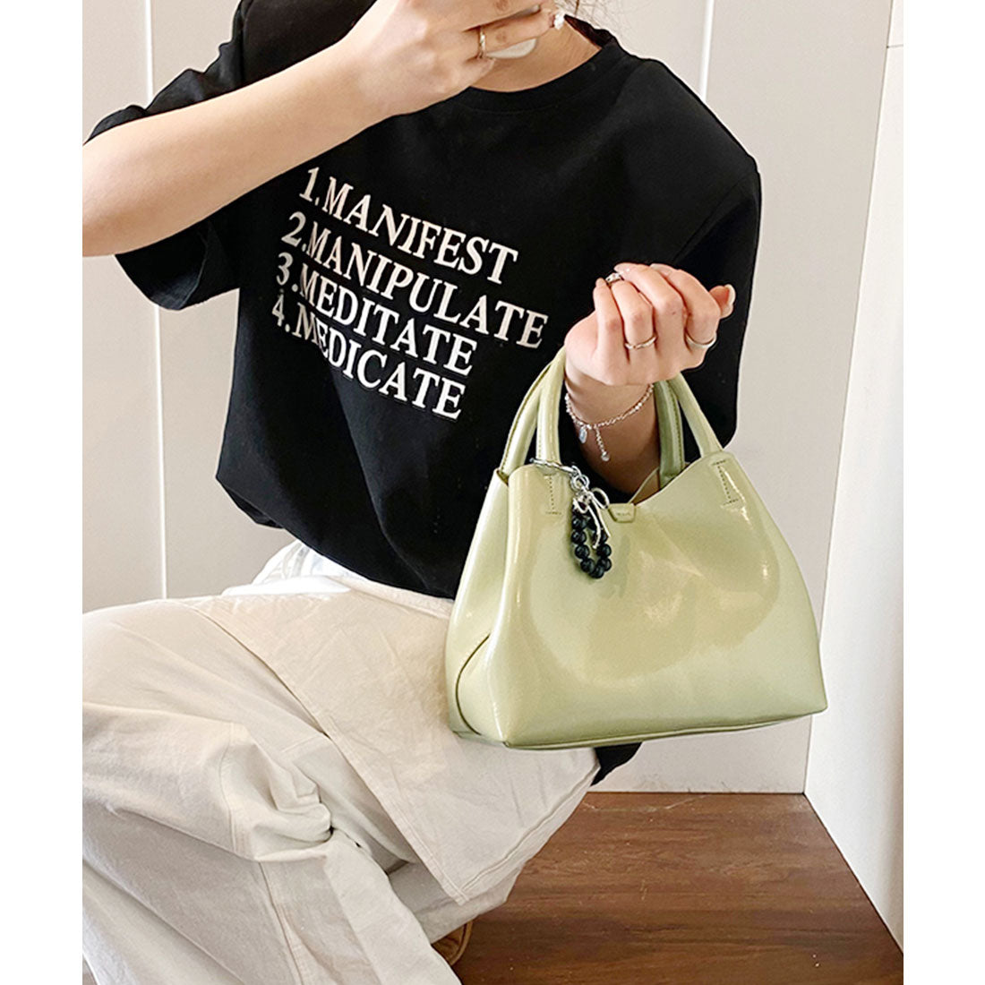 レースレディース Lace Ladies コンパクト スクエア 2WAY シンプル ショルダーバッグ (グリーン) グリーン