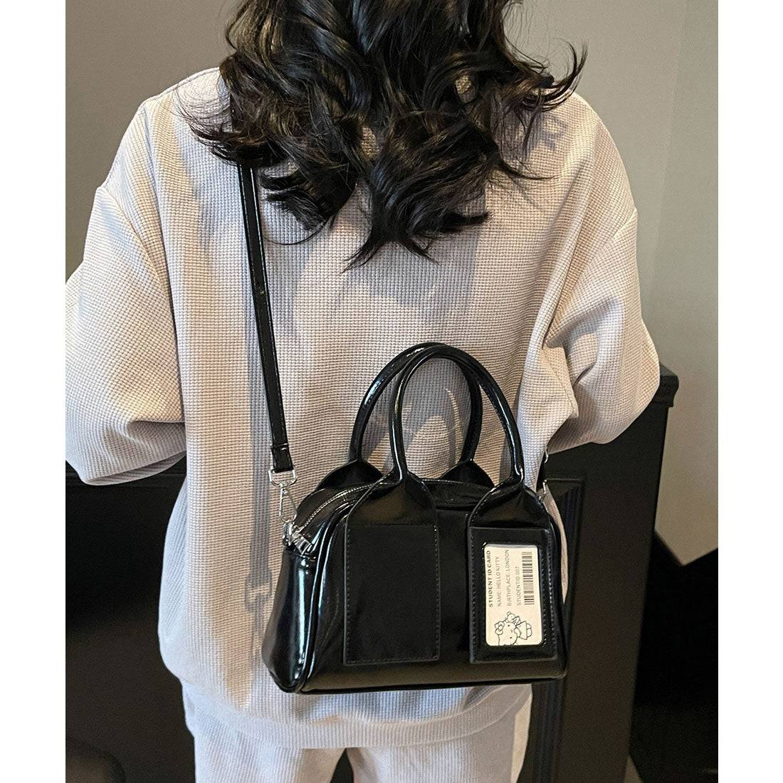 レースレディース Lace Ladies パスポケット付き レザー調 2WAY ボストン トートバッグ (ブラック) ブラック