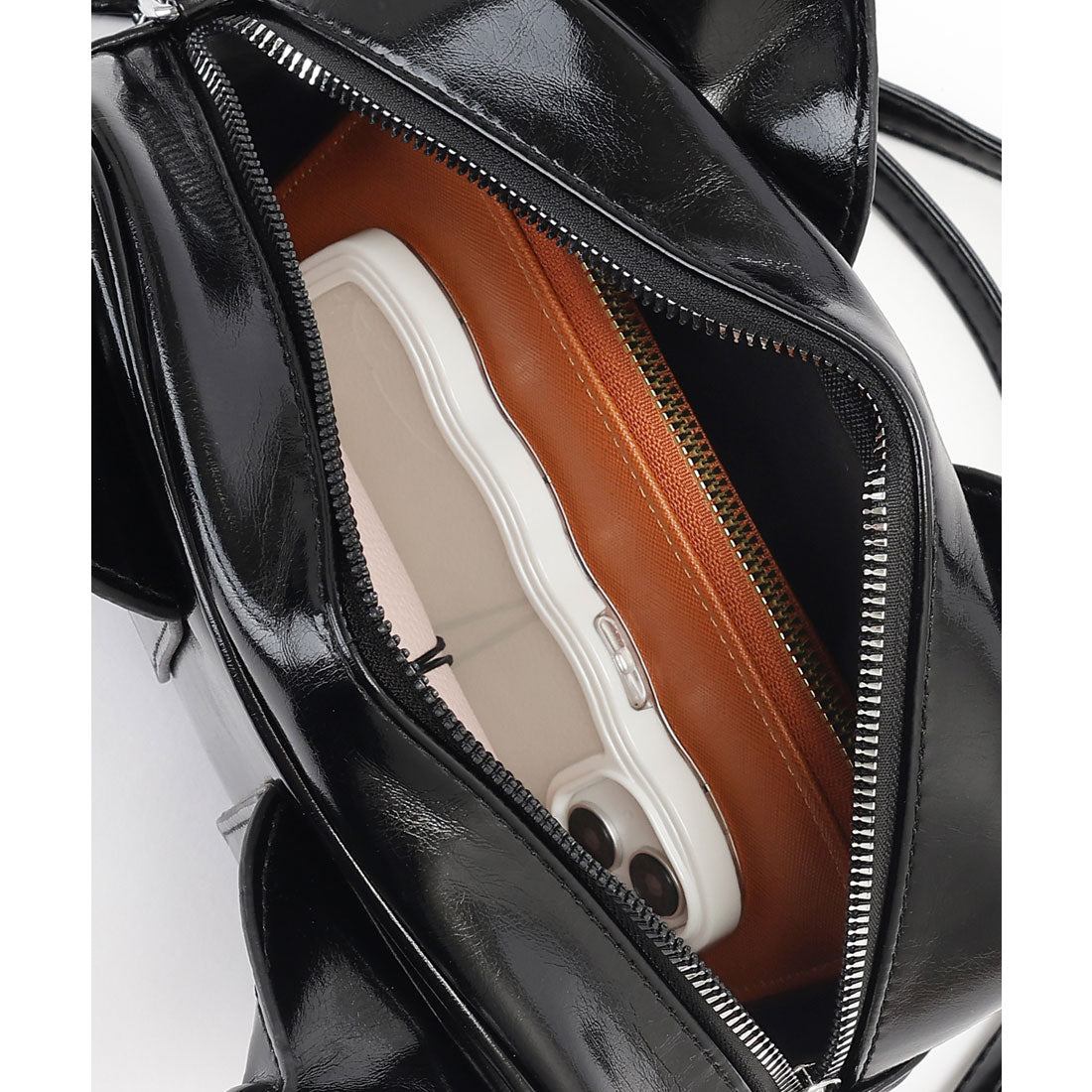 レースレディース Lace Ladies パスポケット付き レザー調 2WAY ボストン トートバッグ (ブラック) ブラック