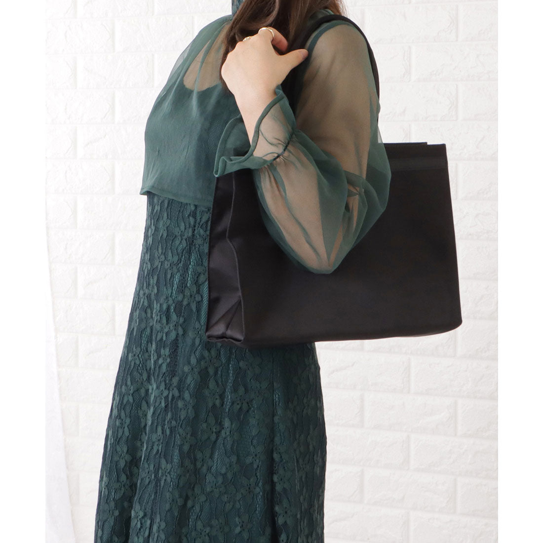 レースレディース Lace Ladies グログランリボン付きブラックトートバッグ