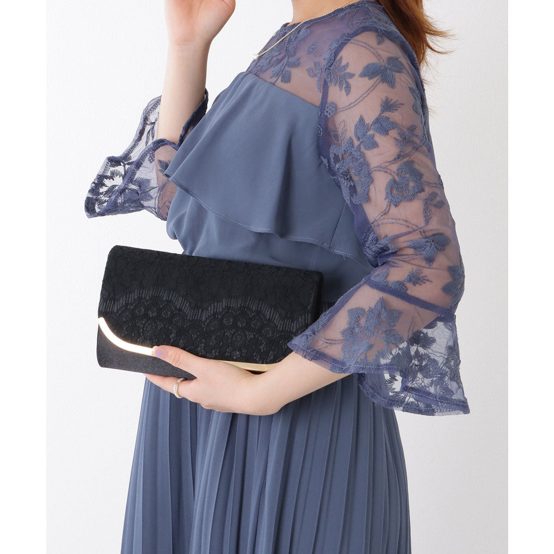 レースレディース Lace Ladies メタリック エッジ レース パーティー バッグ (ブラック) ブラック