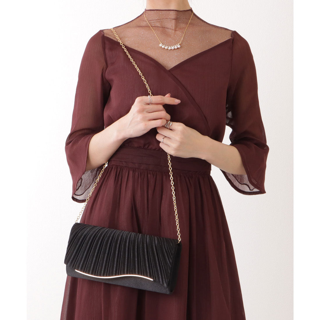 レースレディース Lace Ladies ウエーブ フラップ スクエア パーティー バッグ (ブラック) ブラック